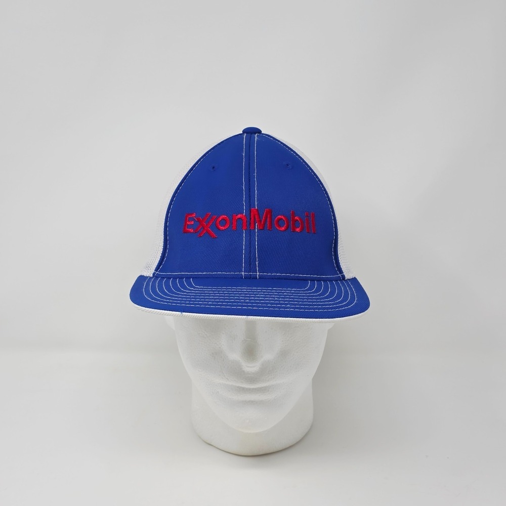 Pacific Headwear Flexfit Trucker Hat Exxon Mobil Alaska Logo S/M Blue‎ Mesh Cap